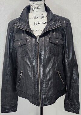 Vintage Y2K Guess Leather Moto Zip Jacket Pockets Size XL